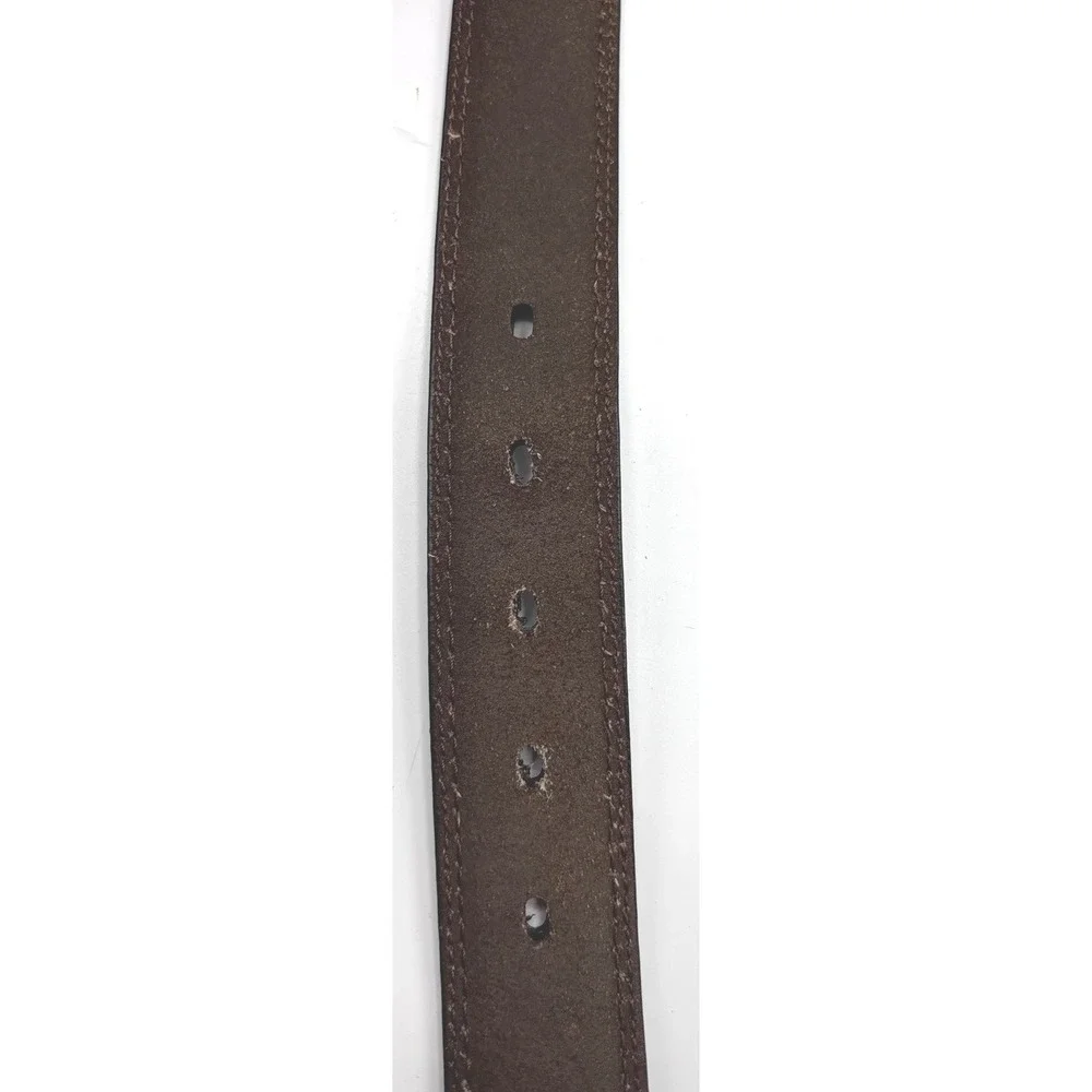 Dockers Men's Brown Leather Belt Size 44 Silver-Tone Buckle Contrast Stitching